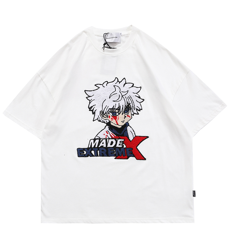 

New Shirt Men Anime x Hunter Embroidery Pattern Loose Hip Hop Streetwear Tops Tees Harajuku Tshirt 2021 Male t Shirts Xz5v, White