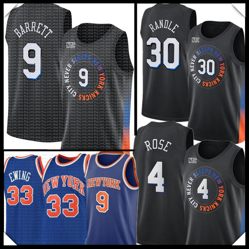 

NewYorkKnicksJersey RJ 9 Barrett Derrick 4 Rose Julius 30 Randle Allonzo 14 Trier Patrick 33 Ewing Basketball Jerseys, Black;red