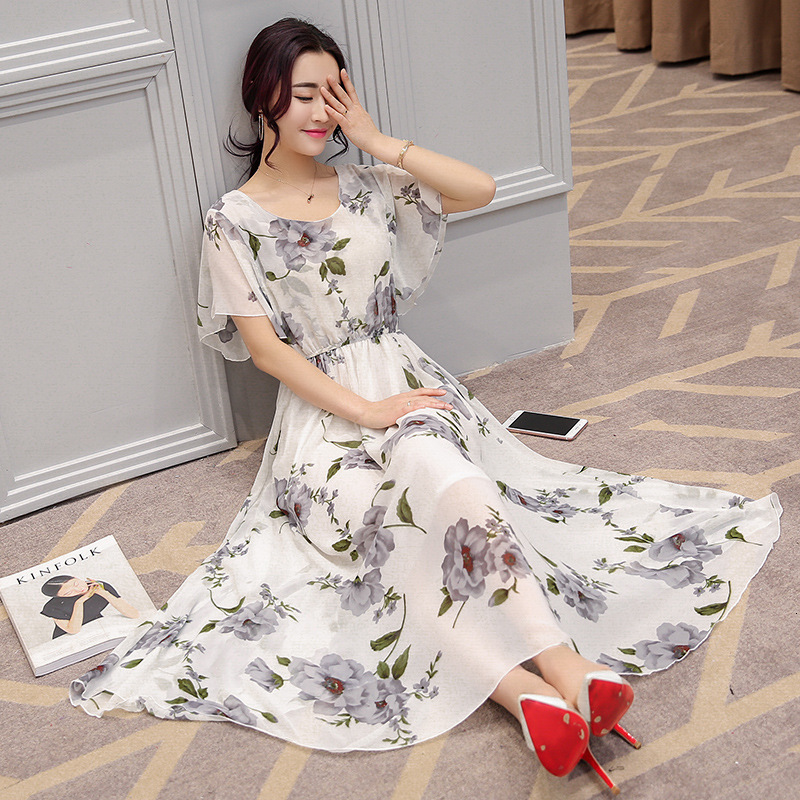 

2021 New Women Casual Long Spring Summer Printing Vestidos De Ladies No Belt Elegant Vintage A-line Es Print Beach Style X8jf, Pink