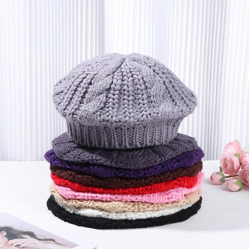 

Berets Winter Vintage Ribbed Warm Beret Hat French Artist Cap Knitted Painter, Black