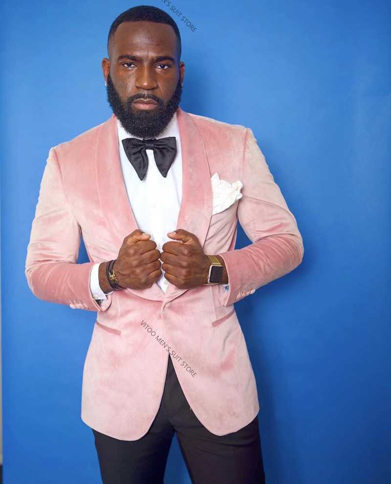 

Men's Suits & Blazers Pink Velvet Men Blazer Trouser Slim Fit Suit Coat Costume Wedding Groom Tuxedos Prom Male Jacket+Black Pants+Tie