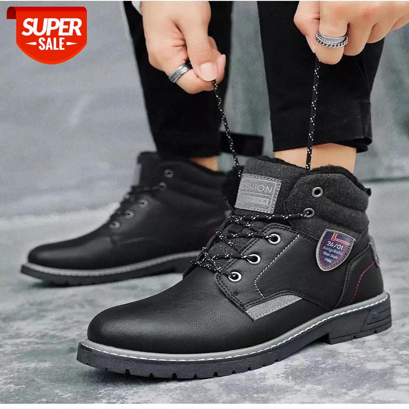 

2021 New Winter Warm Fur Lace-Up Men Boots Ankle Boots Round Toe Short Plush Waterproof Soild color Snow Casual Shoes #E16d