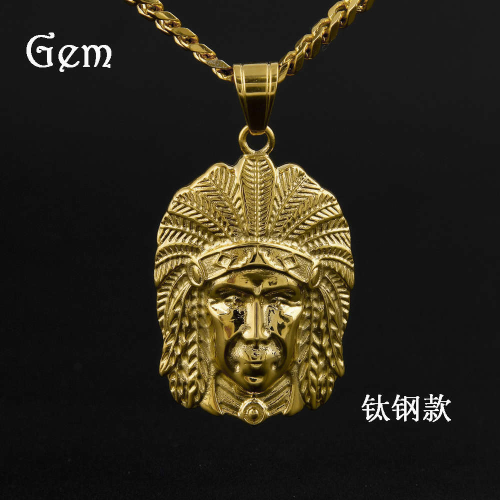 

Hip hop hip hop hip hop 3D tribal chief head stainless steel pendant