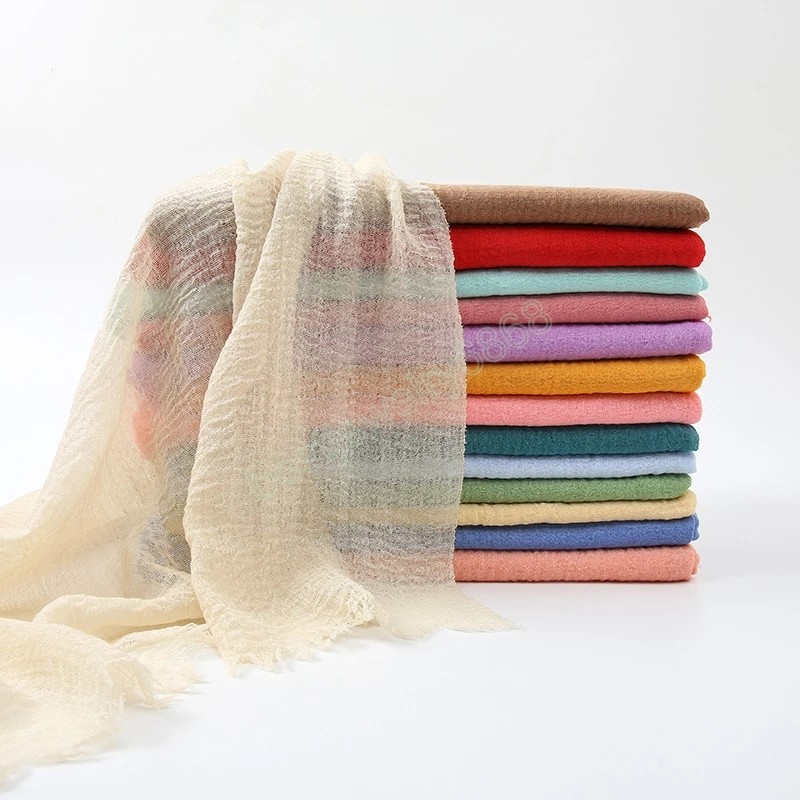

Plain Crinkle Scarf Cotton Shawl Pleated Muslim Large Size Tassel Hijab Turban Hot Selling Women Scarves Solid Color Head Wraps
