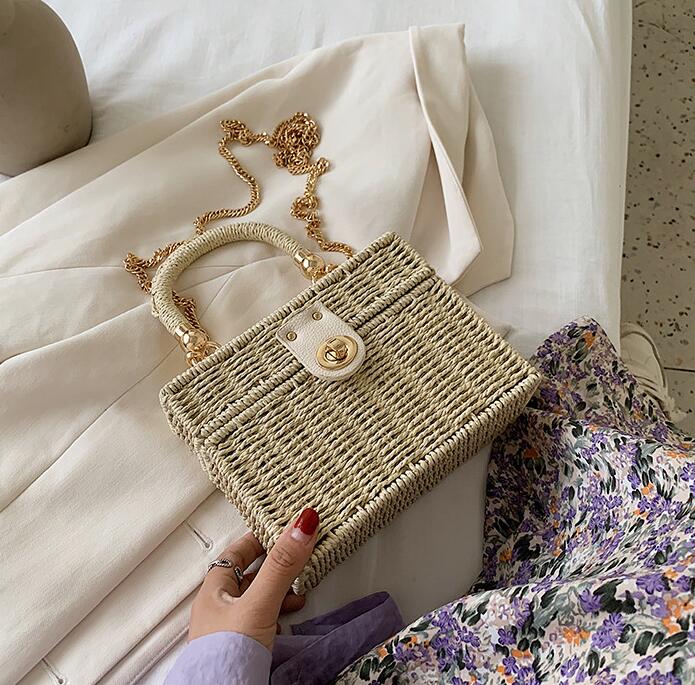 

Factory wholesale women handbag summer straw beach bag small fresh woven womenes chain bags Joker hard box womens messenger handbags