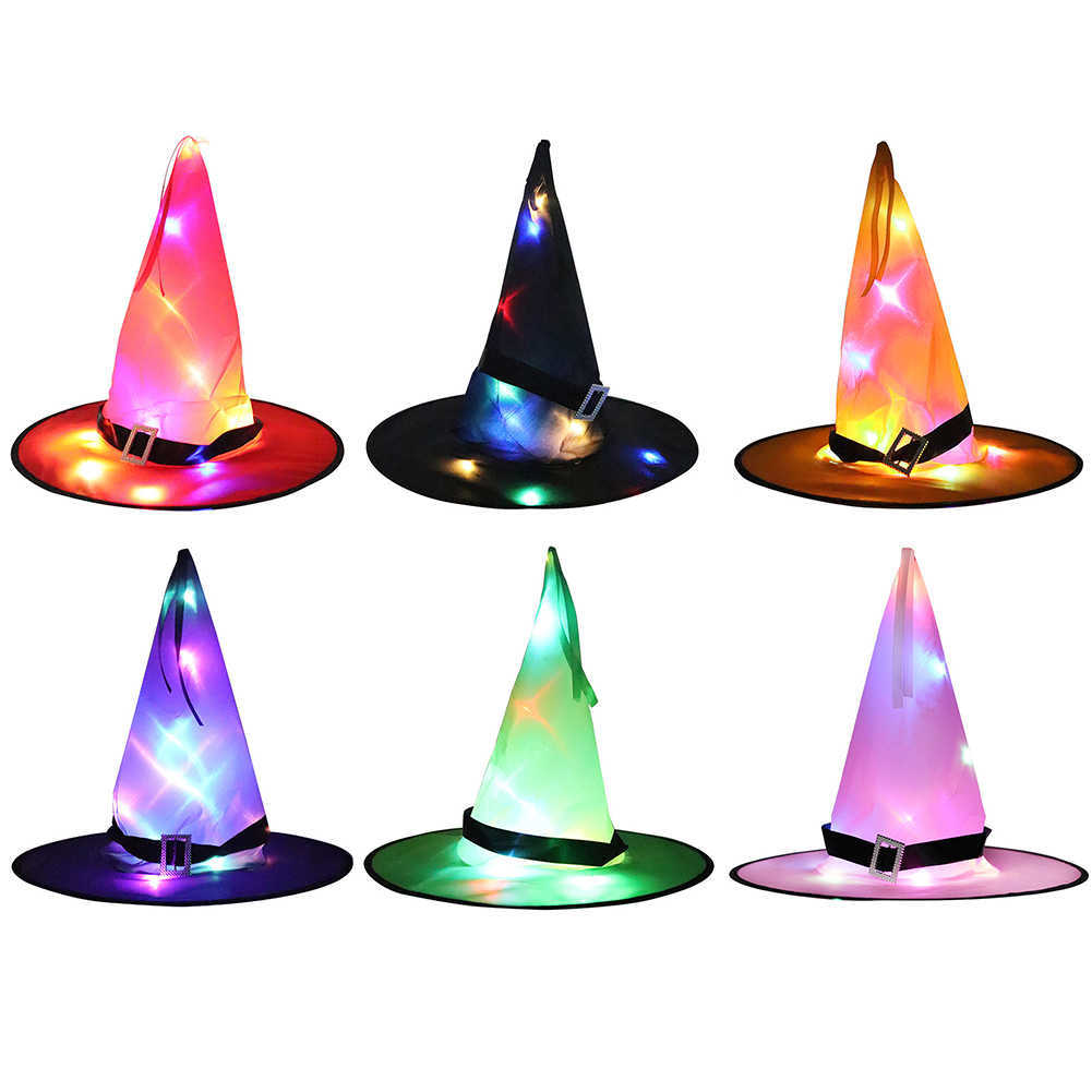 

Halloween Led Luminous Witch Hat Glowing Witches Hat Headdress for Children Adult Party Costume Halloween Decoration Props Q0811, Pink