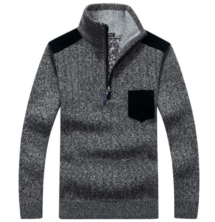 

Men's Classic Stand Collar Knitted Cardigan Sweaters Slim Fit Half Zip with Pocket -3XL, Light gray