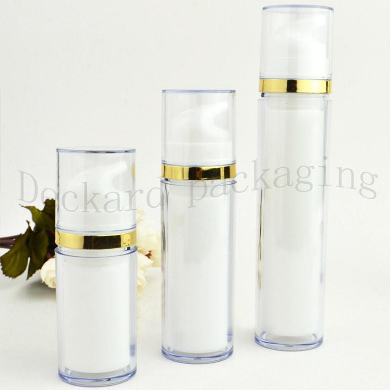 

White Airless Lotion Cream Pump Plastic Container,Travel Cosmetic Skin Care Cosmetic Bottle Airless Dispenser Gold/sliver Strip
