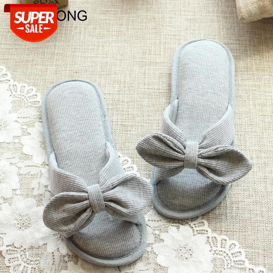 

LCIZRONG 2018 Spring Cotton Cute Home Slippers Women Butterfly-knot Sweet Comfortable Slippers Non-slip Family Female #kK65, Black