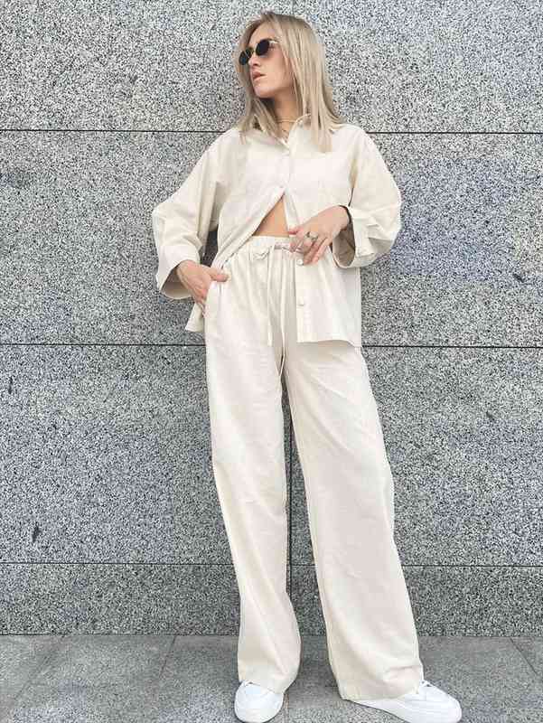 

cotton linen turn down collar women sleepwear pajama pure color nightwear pocket drop sleeves trouser suits sets womens outfits, Black;red
