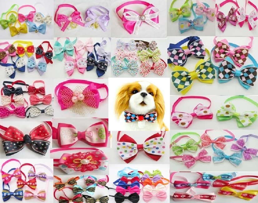 

100pcs/Lot Big sale Handmade Hallowen Holiday Dog Ties Pet Dog Neckties Ribbon Dog Bow Ties Pet Grooming Supplies Mix Styles Wholesale PE15, Mixed color