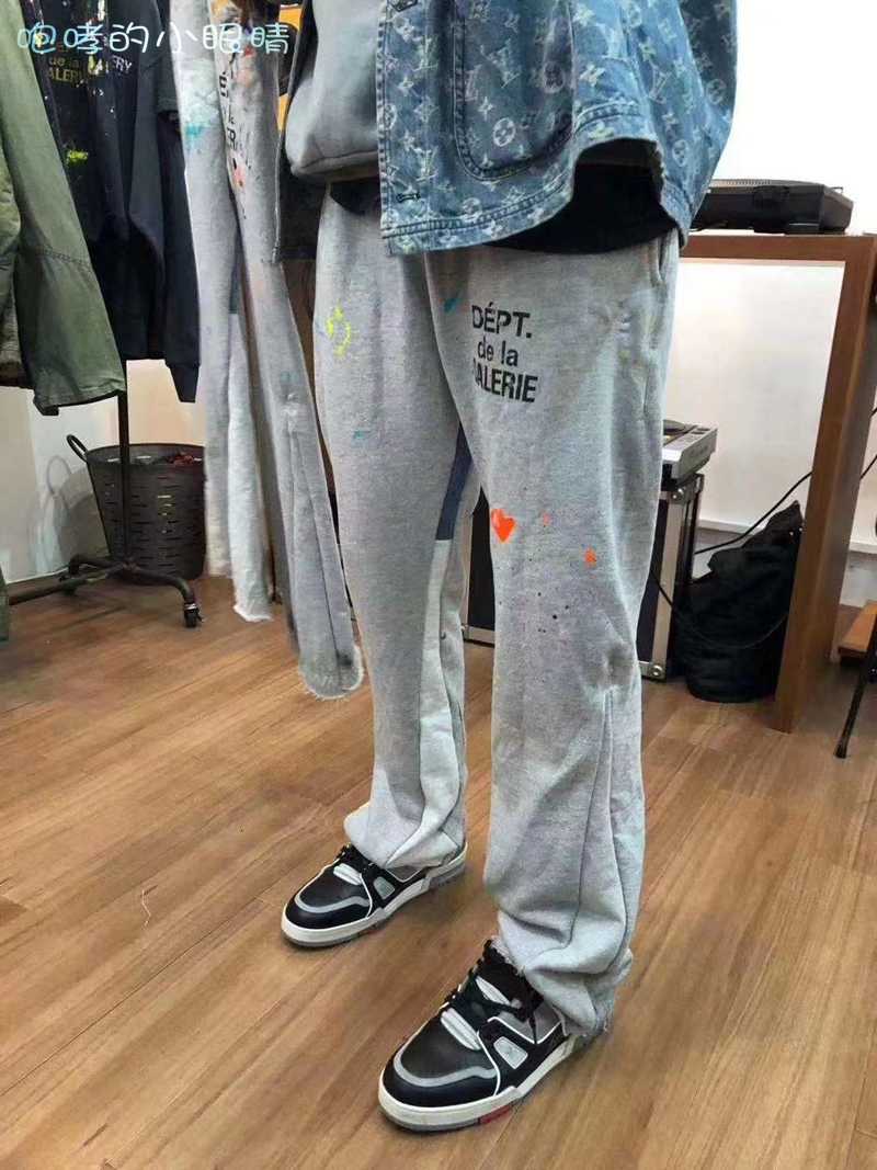 

Roaring small eyes Gallery dept Virgil splash ink graffiti grey trumpet stitching knitted pants, Black