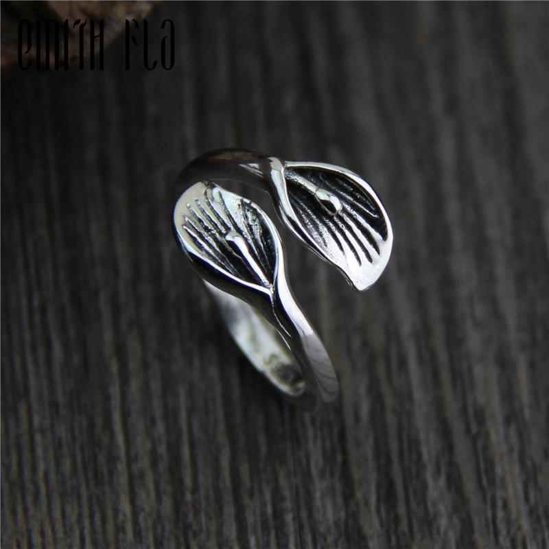 

Cluster Rings Genuine 925 Sterling Silver Female Vintage Simple Open Flower Leaves Design Fashion Jewelry For Women Tail Ring Opening, Golden;silver