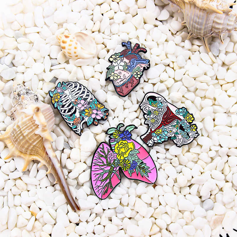 

Trend flower visceral organ Brooch heart uterus skeleton lung creative blossom personality Badge