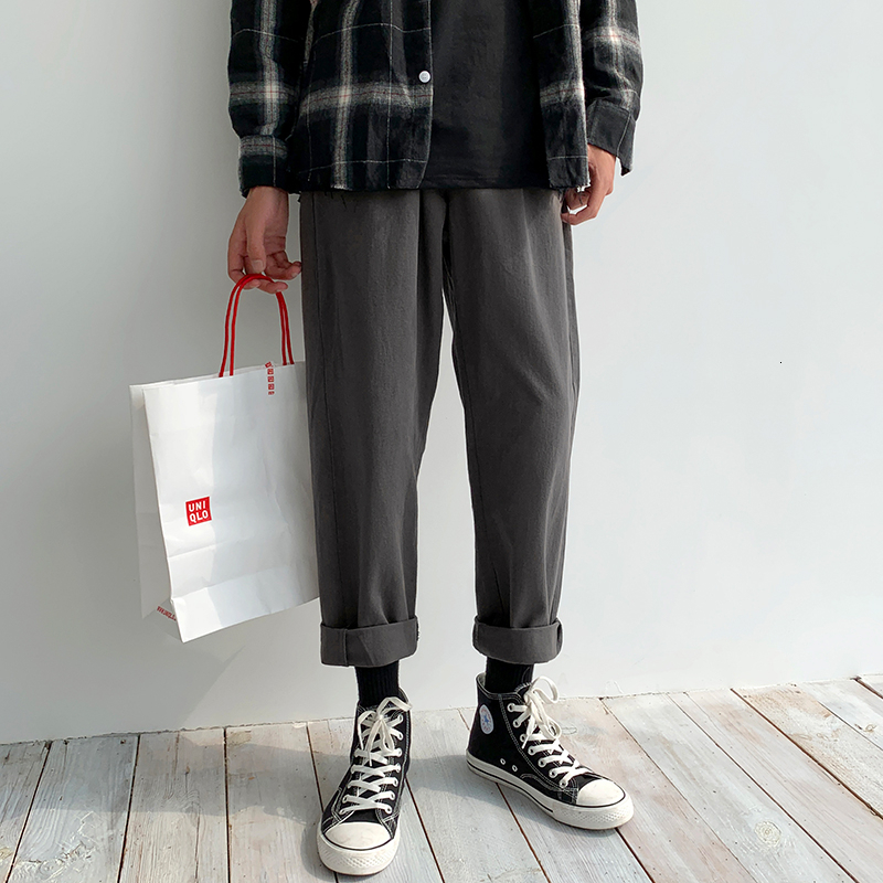 

2021 New Men's Fashion Pure Color Leisure Casual Elastic Waist Straight Pants Three-colour High-quality Loose Trousers M-3xl P10v, Gray