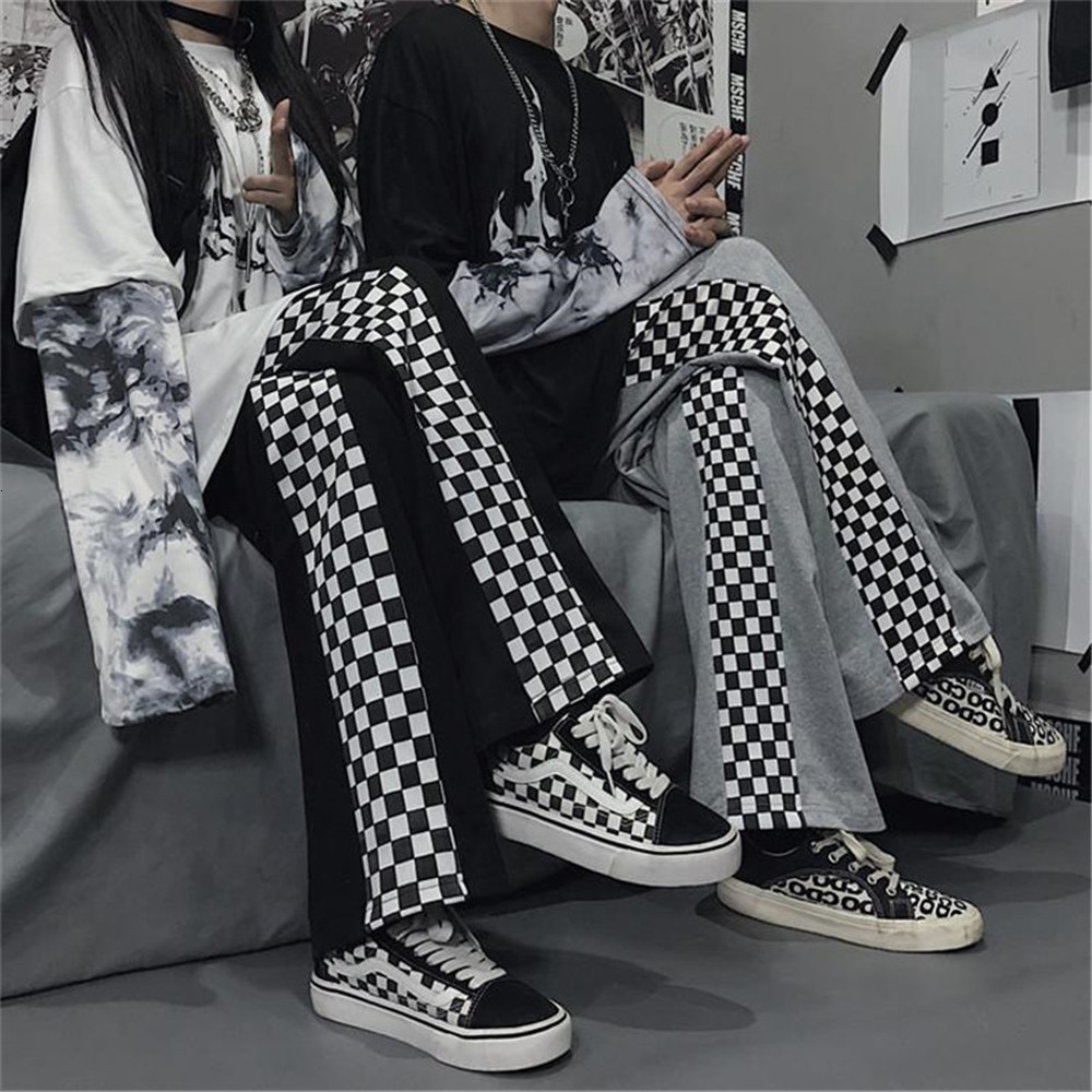 

2021 New Korean Women Straight Drawstring Trousers Female Fashion Summer Office Funny Casual Japan High Street Plaid Girl H9wx, Black
