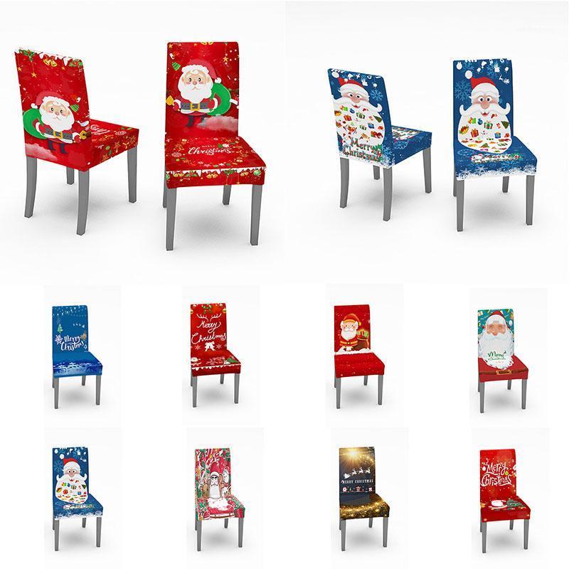 

Christmas Stretch Chair Cover Snowman Santa Claus Spandex Covers Elastic High Back Slipcovers Banquet Decor