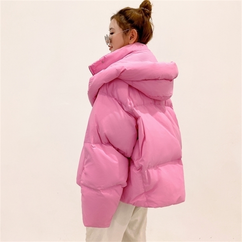 

winter jacket women's warm fashion candy color long thick parka coat Korean loose hooded 211108, Pink