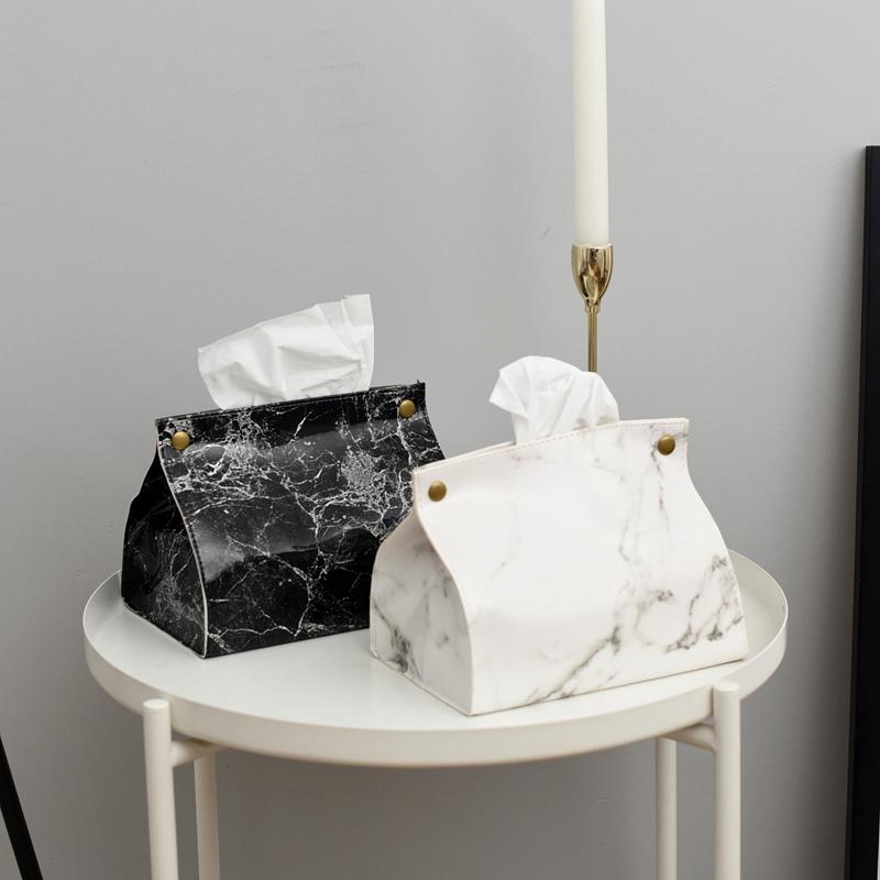 

Tissue Boxes & Napkins Case Box Container PU Leather Marble Pattern Napkin Holder Papers Bag Cosmetic Pouch Organizer