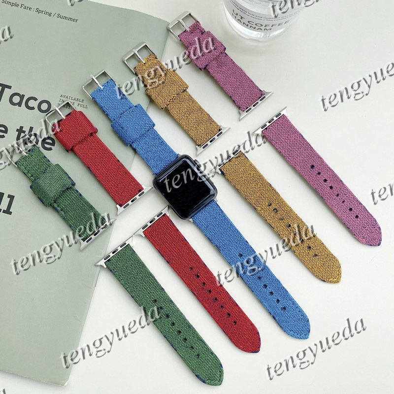 

Fashion Designer Watch Straps 38 40 41 42 44 45 mm for Smart Watches Series 1 2 3 4 5 6 High Quality Canvas Leather Pattern Bands Deluxe Wristband WatchBand