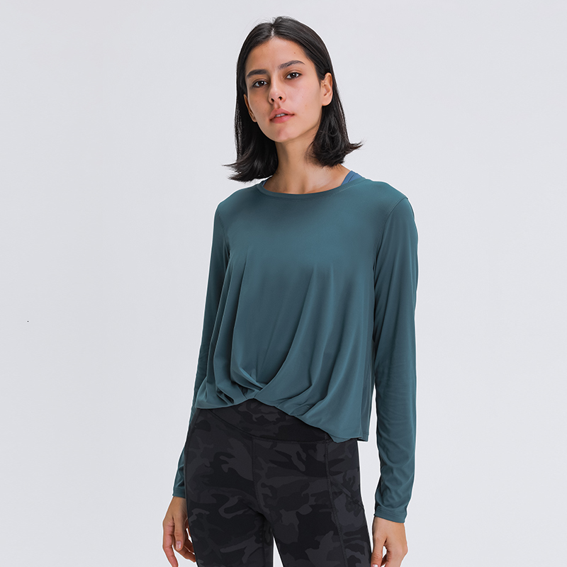 

2021 Relaxed Folds in Long Aptitude Yoga Shirts for Women Naked Feeling Gymnasium Training Top Sport Doiu, Pearl grey.