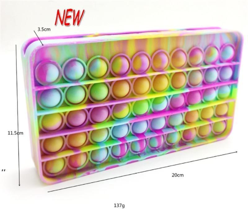 

2021 Silicone Rainbow Push It Bubble Pencil Bag Case Fidget Toys Simple Dimple Bubble Finger Toys Decompression Relief Interactive School