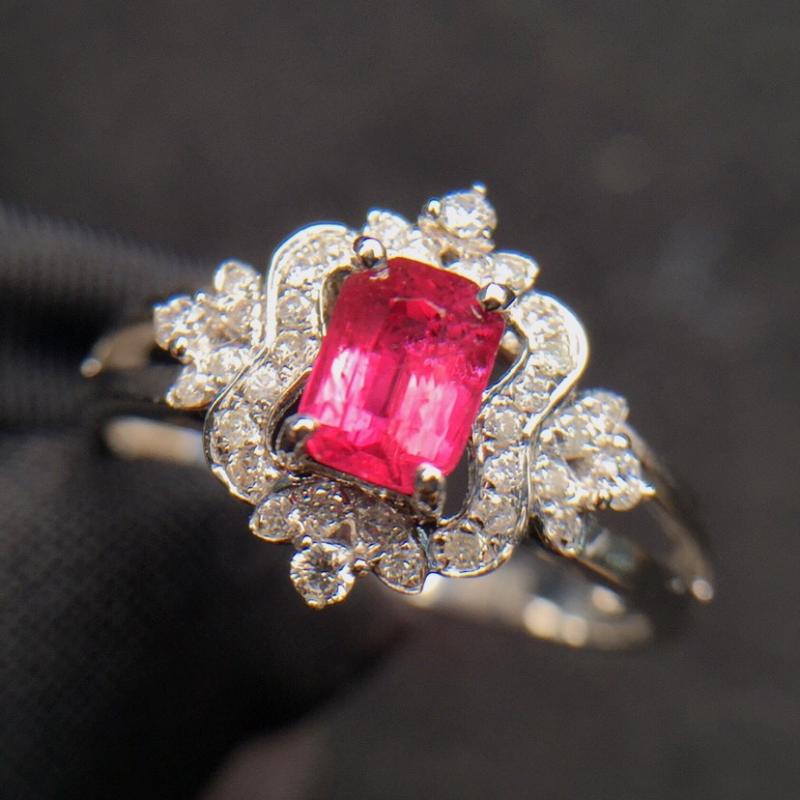 

Cluster Rings Fine Jewelry Pure 18 K White Gold Real 100% Natural Red Ruby 0.85ct Diamonds Female's For Women Ring, Golden;silver