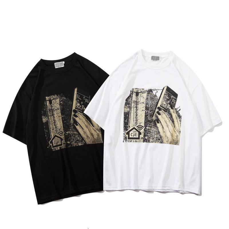 

2021 New C. e t Shirt Eu Size Cotton Phone Building Print Top Tees Men Women Kanye West Hip Hop T-shirts Voo3, Black2