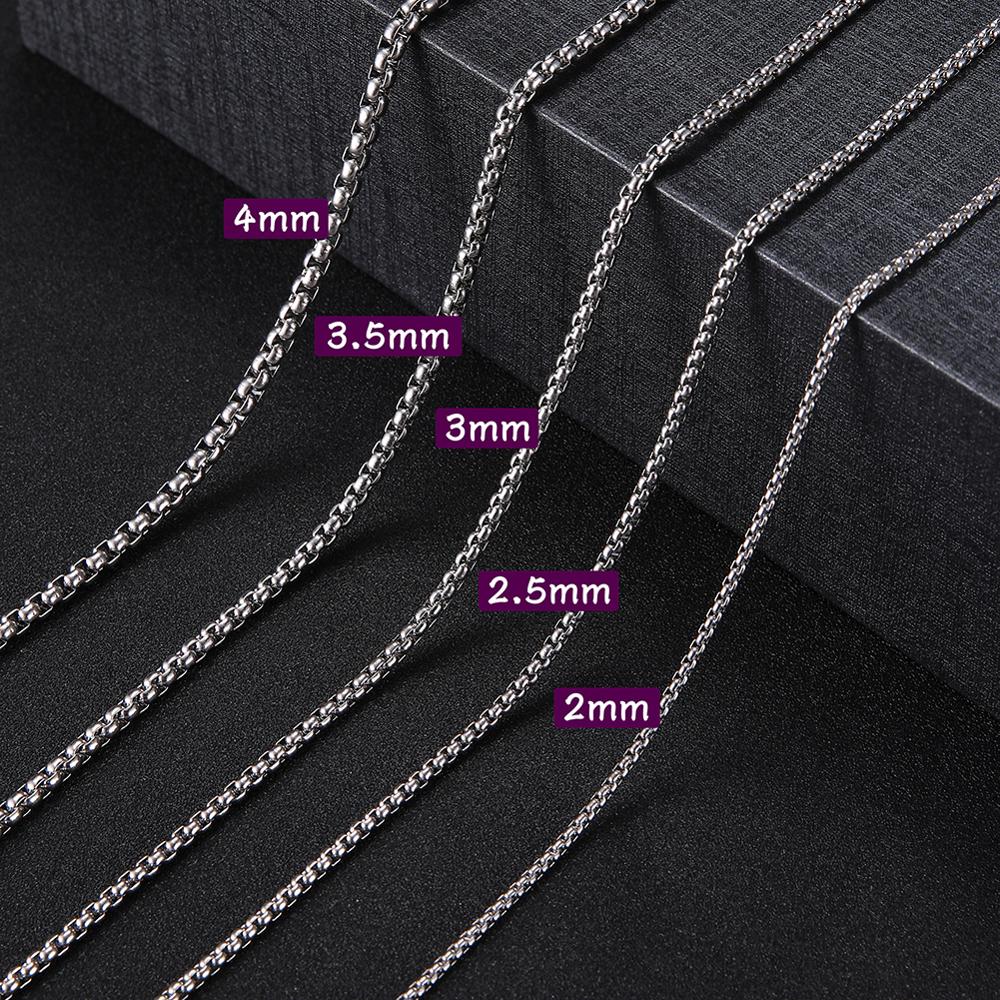 

Teamer Round Box Chain Stainless Steel Chain Men's Necklace Womens Chain Thick Jewelry Accessories 2mm,2.5mm,3mm,3.5mm,4mm,Sale, Silver