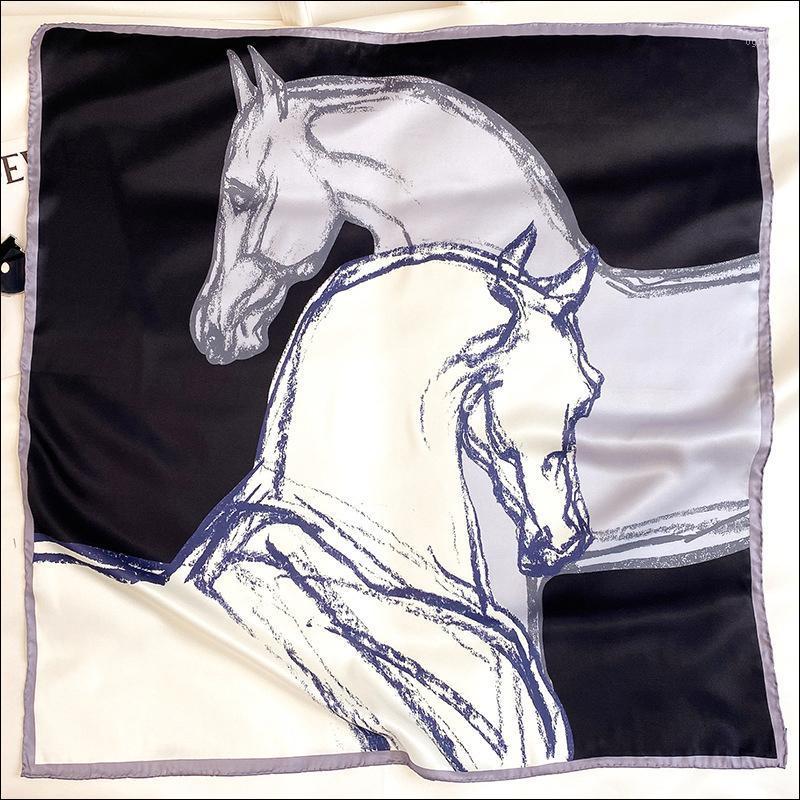 

Scarves Silk Scarf Hand Rolled Edges Designer Satin 90*90cm Square Top Foulard Femme Soie De Marque Luxe, Blue;gray