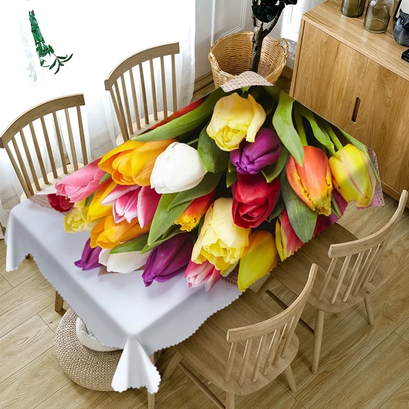 

Pastoral style Colorful Roses Flower 3d Tablecloth Dustproof Washable Cloth Thicken Rectangular Table Cloth for Wedding