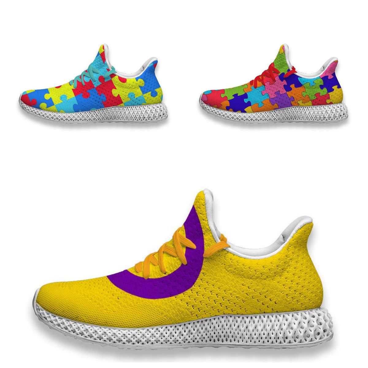 

4D running shoes Autism Awareness Jigsaw Puzzle fun printing men's women's classic air net customized leisure walking sports Sneaker