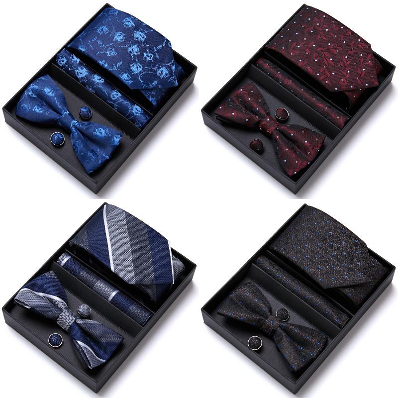 

Bow Ties Est Style Mix Colors Holiday Gift Tie Handkerchief Pocket Squares Cufflink Set Necktie Box Dark Blue Dot Man Easter Day, Black;gray