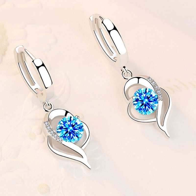 

Dangle & Chandelier 925 Sterling Silver Woman Fashion Jewelry High Quality Blue Pink White Purple Crystal Zircon Selling Earrings 2021