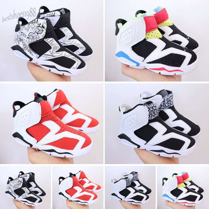 

Wholesale Discount Kids 6 baby Basketball Shoes unc gold black red kid 6s Boys Sneakers Children Sports low trainers size 28-35, Color 2