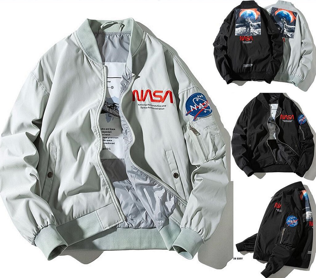 

Mens Jackets coats Designer NASA Jacket Clothing Flight Pilot men jackets Bomber Windbreaker winter warm Thick Baseball coat hip hop streetwear man plus size loose, Black-regular