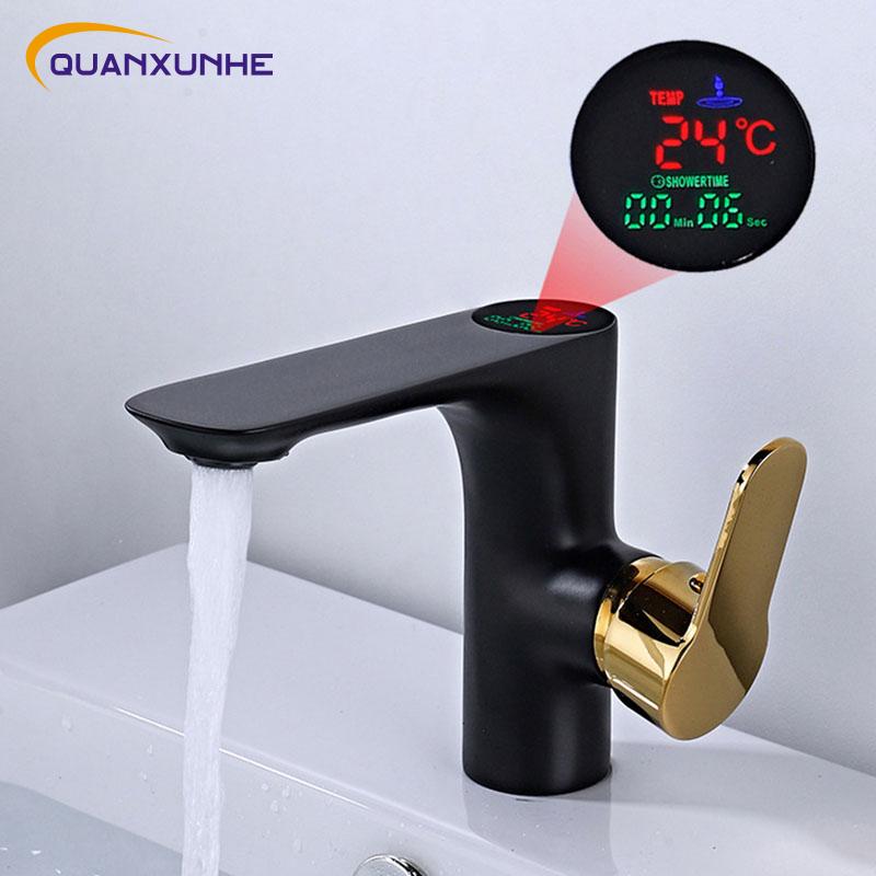 

Bathroom Sink Faucets QUANXUNHE Faucet Led Digital Power Brass Taps Cold And Temperate Display Water Mixer Tap