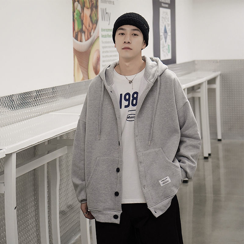 

2021 New Korean Autumn Cardigan Hoodies Men's Fashion Solid Color Casual Hooded Sweatshirt Men Streetwear Loose Hip-hop Hoodie Mens -5xl E3, Black