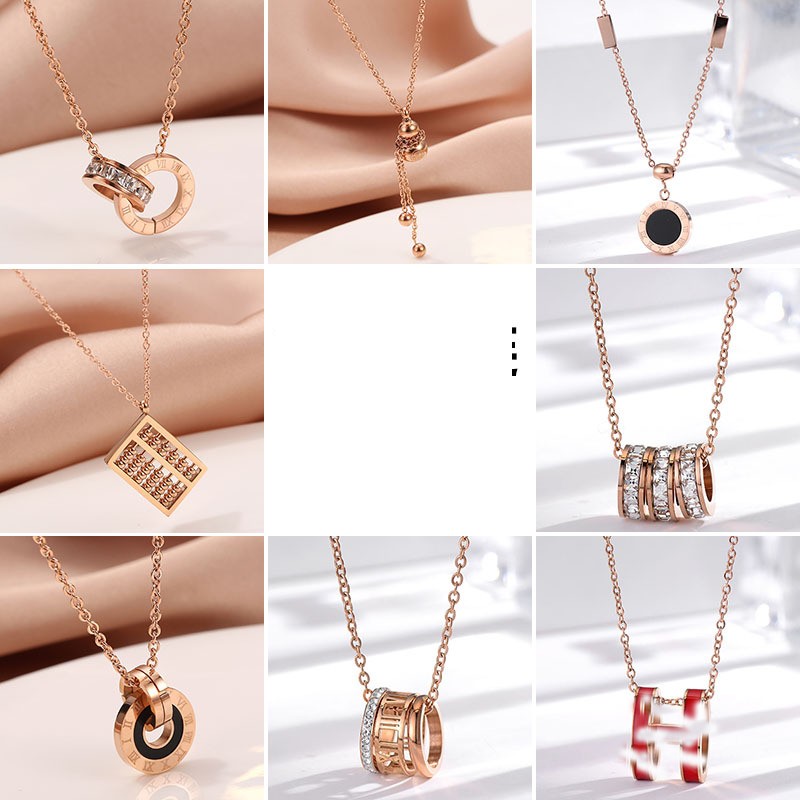 

Women Fashion Love Round Roman Circle Pendant Necklace Stainless Steel Jewelry