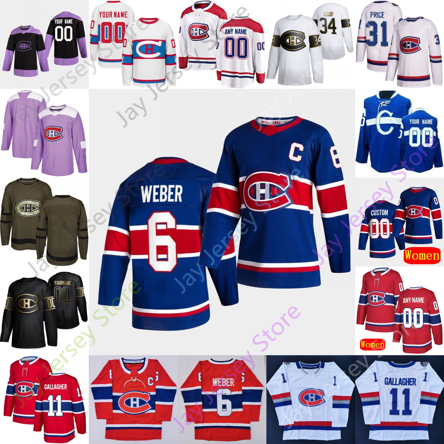 

Montreal Canadiens Ice Hockey Jersey Jake Allen Brendan Gallagher Jesperi Kotkaniemi Corey Perry Price Shea Weber Roy Beliveau Richard, Black;red