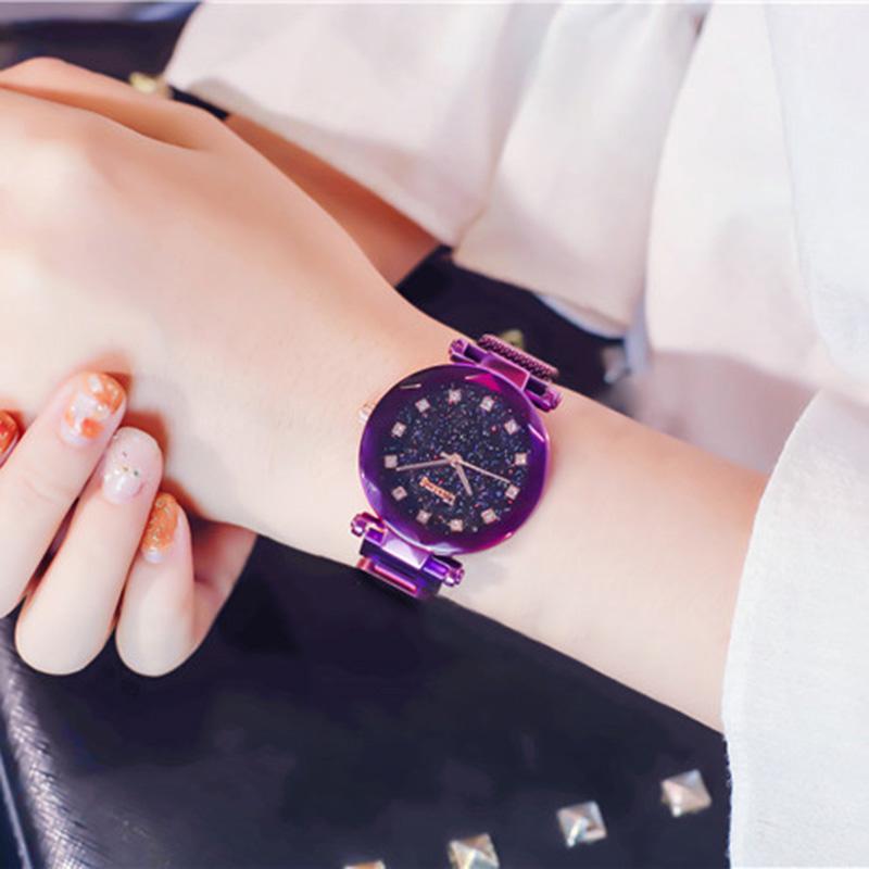 

Wristwatches Women Starry Sky Masonry Watch Magnet Strap Buckle Alloy Belt Birthday Gift NOV99, Rose gold b