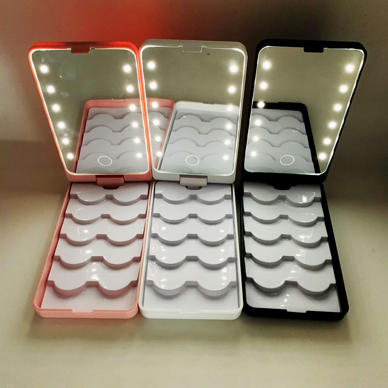 

Portable Lady LED Light Makeup Mirror with Eyelashes Case Organizer Folding Touch Screen Mirrors 5 pairs Lashes Tray Storage Box 12 LEDs lamp Travel Make up tools