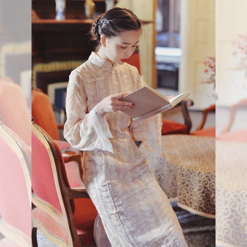 

Ethnic Clothing Qipao Women Vintage Autumn Chinese Dress Traditional Embroidery Vestido Chino Mujer Lace Elegant Exquisite Modern Cheongsam