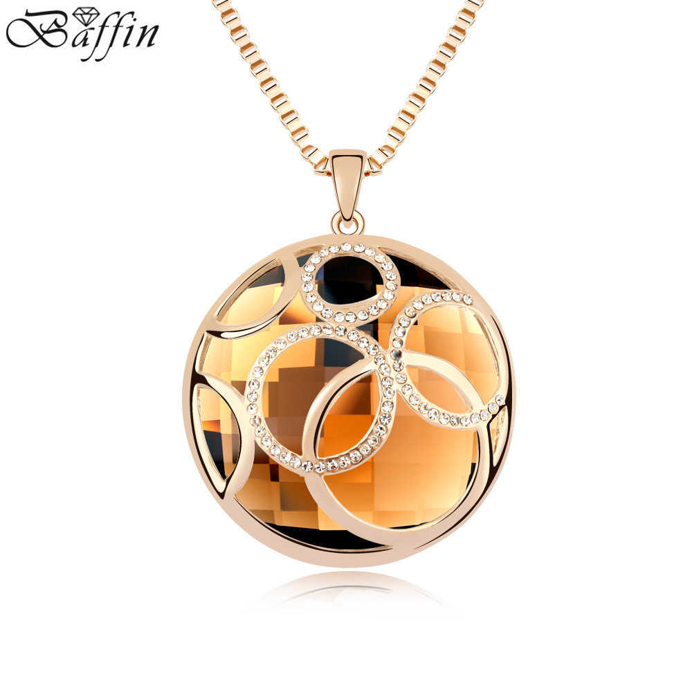 

Hot Luxury Fashion Round Circle Gold Color long chain Necklaces of Austrian Crystals for Woman day's gifts X0707
