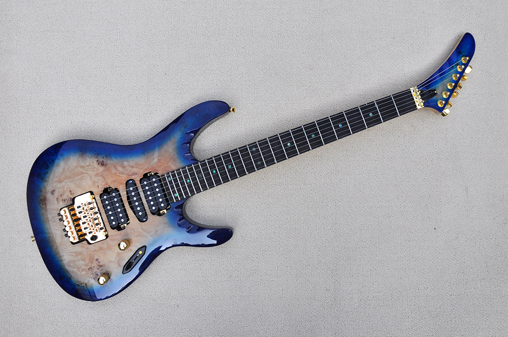 

Factory Blue Sunburst electric guitar with HSH Pickups,Gold Hardware,rosewood fingerboard,Abalone Fret Inlay,Scalloped Neck,can be customized