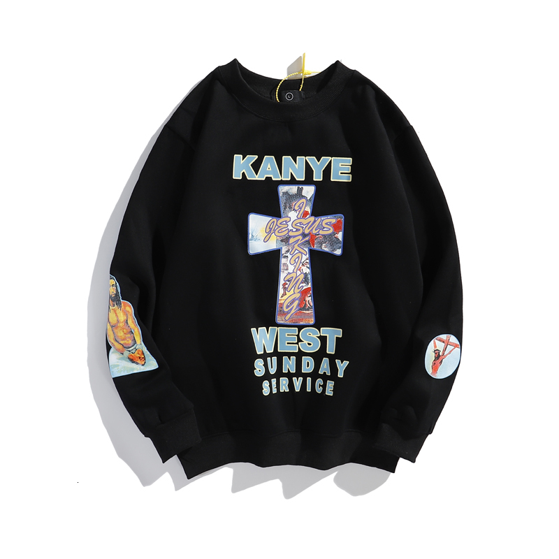 

2021 New Kanye West Jesus Rei Carta De Es  Moletom Homem e Mulher Coisas Estranhas Oversize Hoodies o Pescoo Solto Casual Com Capuz L9an, Navy blue