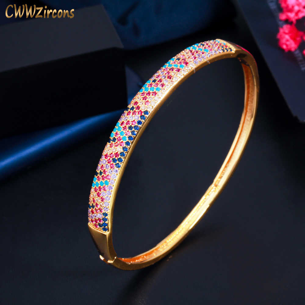

Cwwzircons Chic Multicolor Cubic Zirconia Indian Gold Color Women Wedding Open Bangles Designer Bridal Party Boho Jewelry Bg044 Q0720