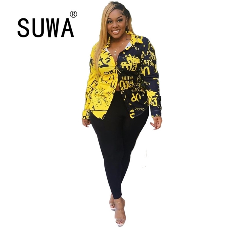 

Wholesale Plus Size Clothing Letter Printed Long Sleeve Coats And Jackets Women Spring Autumn Office Wear Lady Tops Streetwear 210525, Yellow