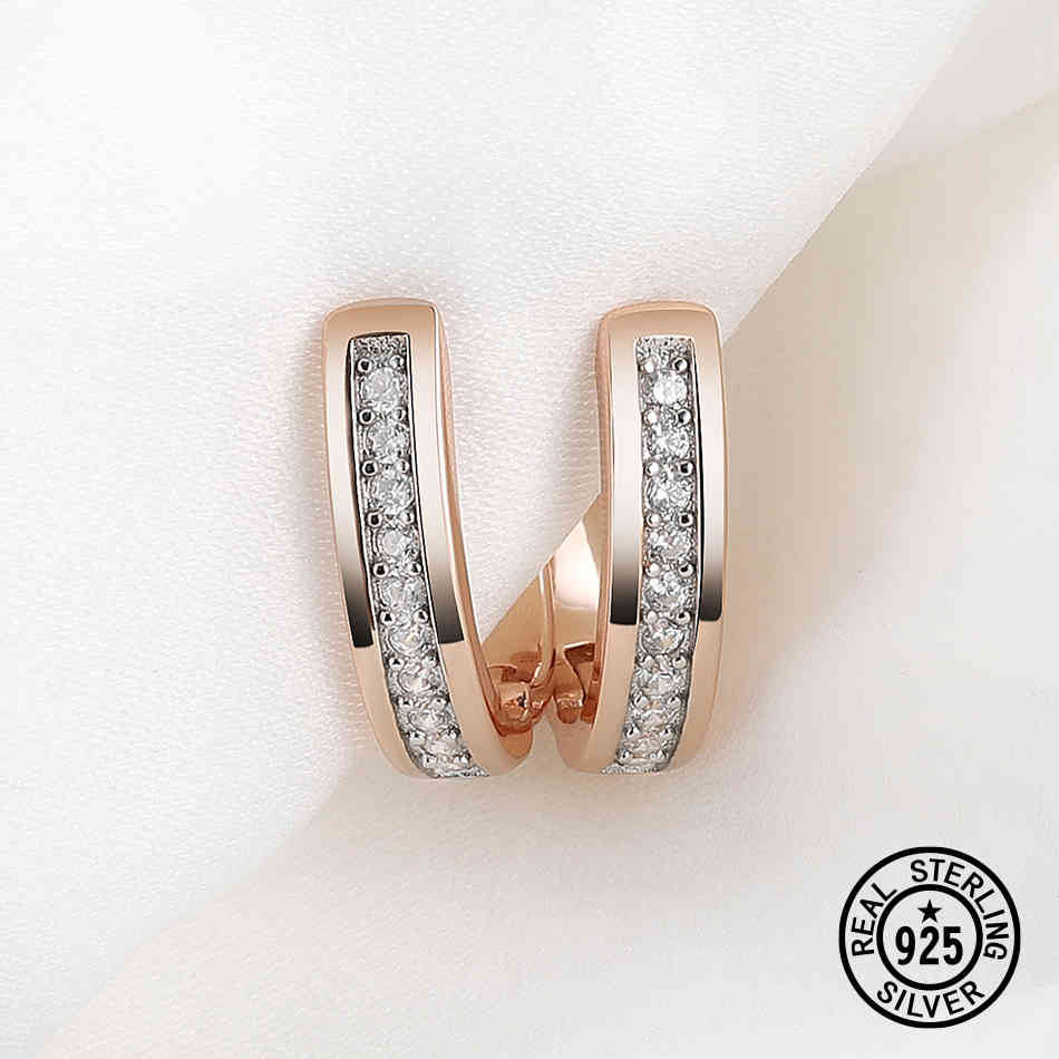 

925 Sterling Silver Womens Earrings Classic Channel Clear CZ Elegant Gifts Rose Gold Plated Engagement Promise Jewelry