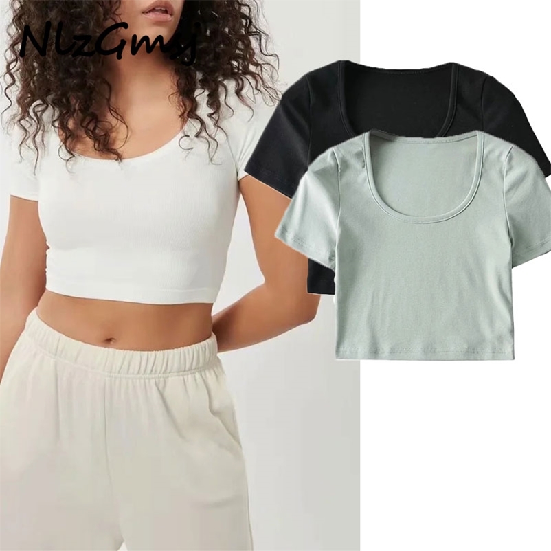 

T Shirt Short-Sleeve T-shirt Sexy Big O Collar Stretch Fitness Running Solid Color Short Style Top 06 210628, As picture